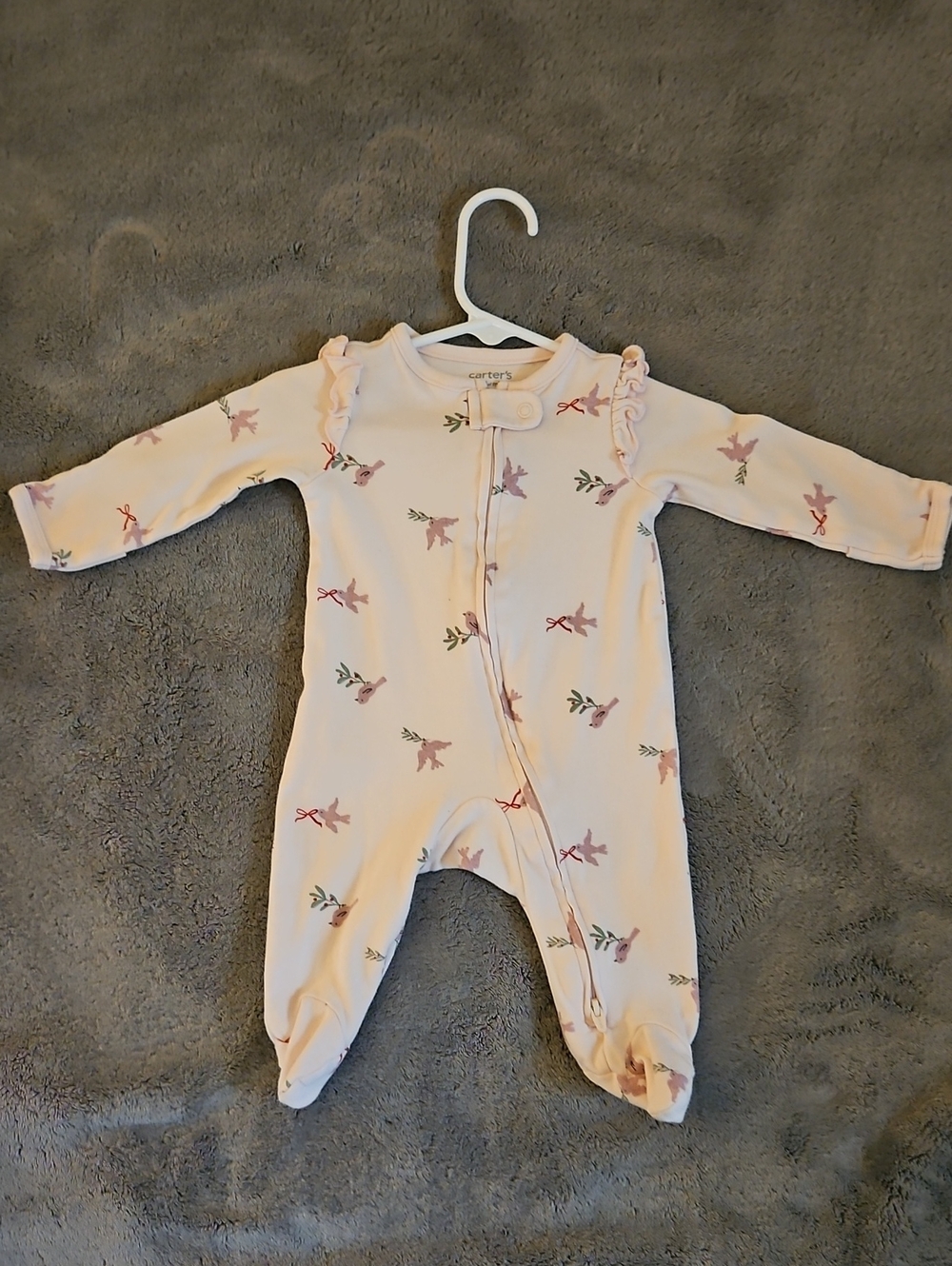 Carter's Light Pink Floral Ruffle Footed One-Piece
